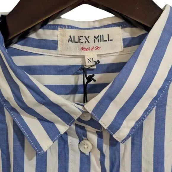 Alex Mill James Shirt in Bold Stripe - Blue/White Button-Up - Womens Size XL NWT - Picture 10 of 10
